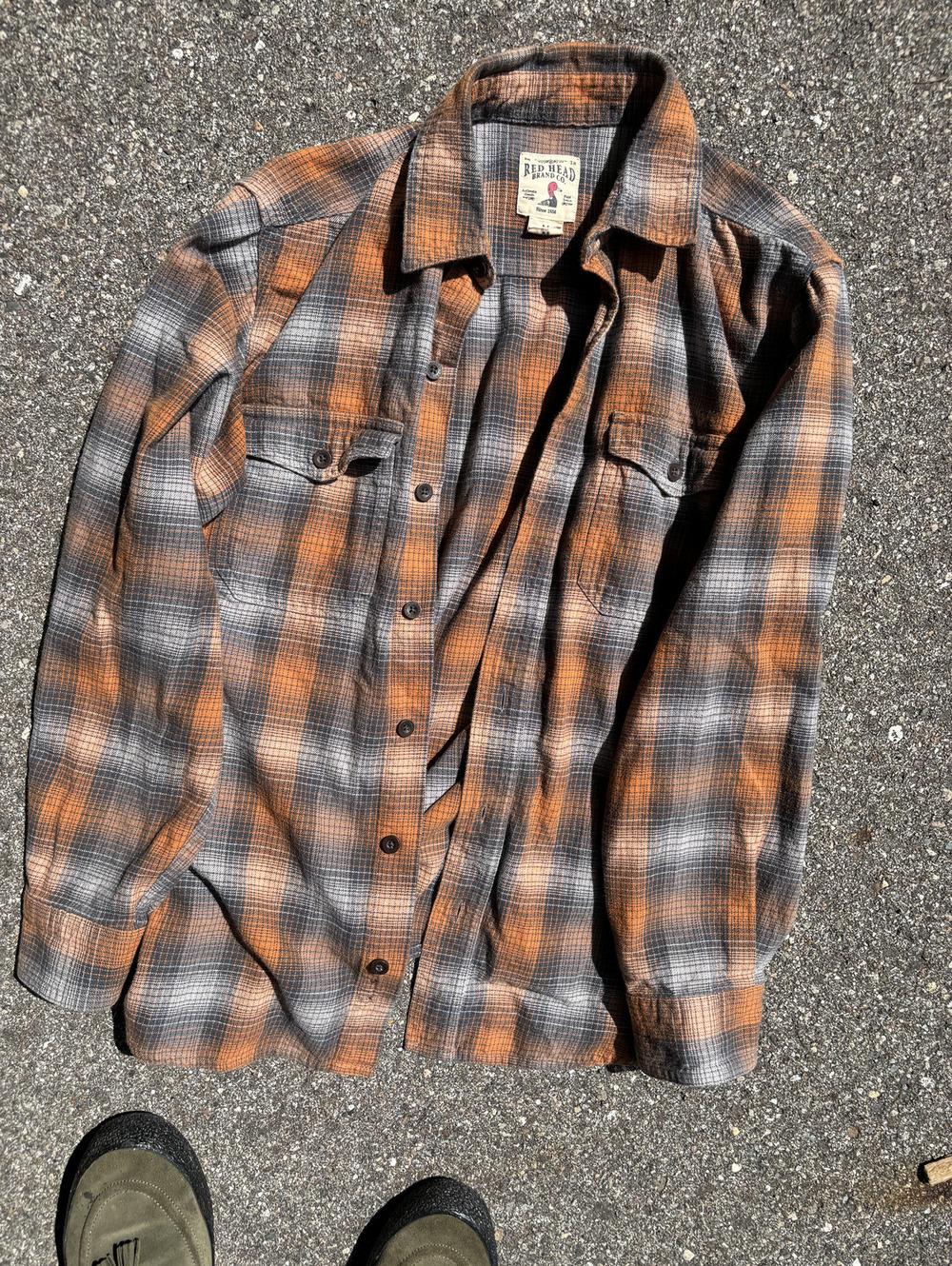 Vintage Railroad orange plaid button-up shirt
